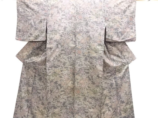 JAPANESE KIMONO / ANTIQUE KIMONO / SILK / FUSHI TSUMUGI / FLOWER